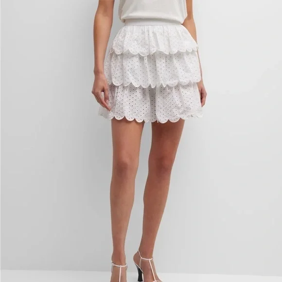 Brand New Jason Wu Scalloped Tiered Eyelet Mini Skirt I’m White Size 2 - Picture 6 of 12